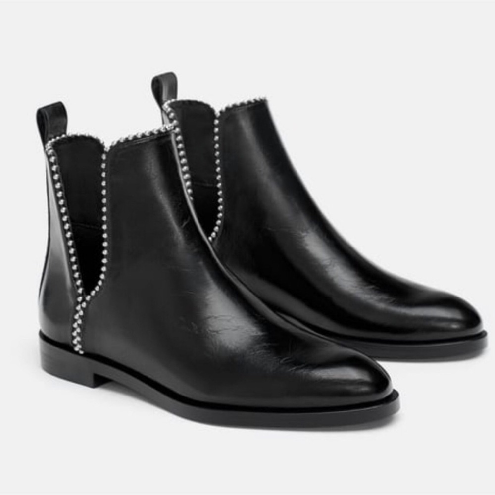 ZARA TRF Flat Ankle Boots with Studs